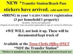 Town Clerk transfer station beach pass stickers 